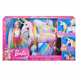 Barbie Dreamtopia Playset con Bambola e Unicorno Grande Che Si Illumina con Chioma da Pettinare, Giocattolo per Bambini 3+ Anni, FXT26 - Vista aggiuntiva 6