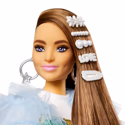 Barbie Extra ​ - Bambola mora con capelli lunghi e articolazioni flessibili, con giacca blu e cucciolo di coccodrillo; per bambini 3+ anni - Vista aggiuntiva 5