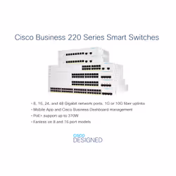 Cisco CBS220-24P-4G Gestito L2 Gigabit Ethernet (10/100/1000) Supporto Power over Ethernet (PoE) 1U Bianco - Vista aggiuntiva 3