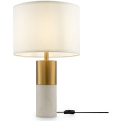 Lampada Da Tavolo Moderno Bianco Metallo Ottone Paralume Tessuto 1 Luce E27 60W