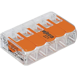 Wago - 221-415-25 221 Morsetto flessibile: 0.14-4 mm² rigido: 0.2-4 mm² Numero Poli (num): 5 25 pz. Trasparente, Arancion