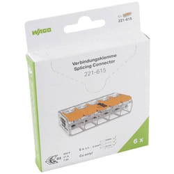 Terminali di collegamento 221-615 5 poli, fino a 6 mm², connettori per cavi compact con leva per tutti i tipi di conduttori in tutto il mondo,