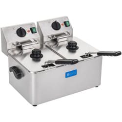 Friggitrice professionale in acciaio inox 2 vasche da 8 litri, vasca estraibile professionale, termostato ego