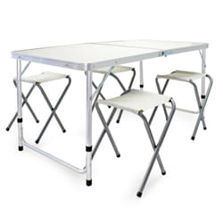 Set tavolo sgabelli da campeggio 120 cm alluminio pieghevole mobili da giardino esterno