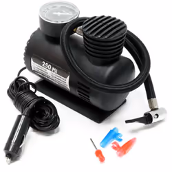 Un compressore compatto per il gonfiaggio facile e veloce di pneumatici, palloni, materassi ad aria, gommoni. Di dimensioni c ...