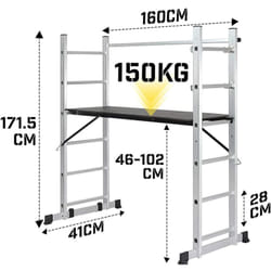 Helloshop26 - Trabattello e scala multifunzione 4 in 1 mobile regolabile in altezza 102 cm in alluminio portata max 150 kg 2 distanziali e corrimano