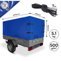 Helloshop26 - Telo per rimorchio 207 x 115 x 90 cm pvc 500 g m² con occhielli 4 cinghie e corda elastica 7 m impermeabile in blu protezione