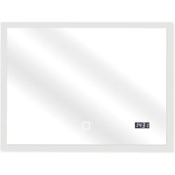 Specchio da bagno touch a parete Orologio digitale 2 in 1 Illuminazione bianca fredda e calda Specchio per trucco cosmetico 80 x 60 cm