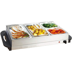 Helloshop26 - Scaldavivande elettrico 4 contenitori 2 x 2,5 l + 2 x 1 l inox mantenimento temperatura coperchi trasparenti scalda buffet scaldavivande