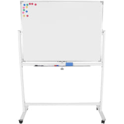 Helloshop26 - Lavagna magnetica bianca su ruote telaio in alluminio cancellabile bifacciale 110x75 cm comprensiva di magneti segnaletici pannello