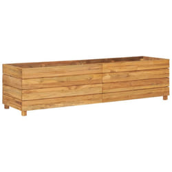 Helloshop26 - Fioriera rialzata per piante fiori da giardino 150 x 40 x 38 cm in legno di teak riciclato e acciaio