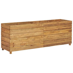 Helloshop26 - Fioriera rialzata per piante fiori da giardino 150 x 40 x 55 cm in legno di teak riciclato e acciaio