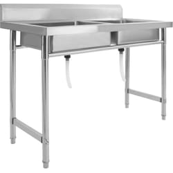 Lavello da cucina professionale a doppia vasca 120 x 60 cm in acciaio inox