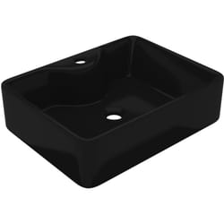 Helloshop26 - Lavabo quadrato con foro rubinetto 48 x 37 cm in ceramica per bagno nero