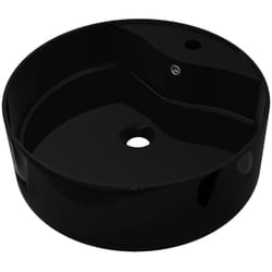 Helloshop26 - Lavabo rotondo da 46,5 cm con rubinetto/foro troppopieno in ceramica per bagno nero