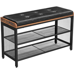 Helloshop26 - Panca per scarpe panca imbottita con ripiani in rete scarpiera corridoio ingresso salvaspazio sintetico industriale metallo 80 cm nero