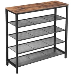 Helloshop26 - Scarpiera a 4 livelli ingresso corridoio in metallo stile industriale rustico marrone e nero