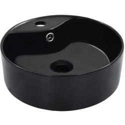 Helloshop26 - Lavabo con troppopieno lavabo da appoggio lavabo montato interno bagno doccia cabina wc 36 x 13 cm casa ceramica nero