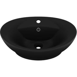 Helloshop26 - Lavabo ovale di lusso con troppopieno lavabo da appoggio per wc per bagno cosmetico 58,5x39 cm in ceramica nera opaca