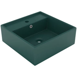 Lavabo quadrato di lusso con troppopieno WC da appoggio lavabo bagno stanza cosmetica 41 x 41 cm in ceramica verde scuro opaco
