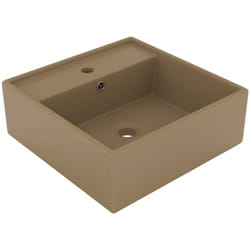 Lavabo quadrato di lusso con troppopieno 41 x 41 cm in ceramica crema opaco
