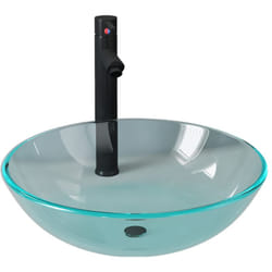 Helloshop26 - Lavabo da bagno diametro 42 cm con rubinetto e piletta con pulsante in vetro temperato
