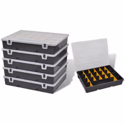 Questo robusto set di cassette degli attrezzi in plastica, composto da 6 pezzi, è ideale per riporre attrezzi come dadi, bull ...