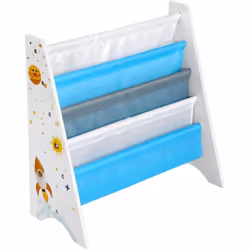 Caratteristiche: Colore: struttura bianca, tela bianca blu grigia Materiali: truciolare, carta impiallacciata, tessuto non te ...
