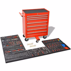Questo carrello portautensili per officina mobile, con 7 cassetti, contiene un set completo di strumenti per la meccanica dei ...