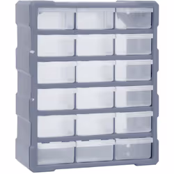 Questo essenziale organizer multi-cassetto con 18 cassetti centrali è progettato per riporre ordinatamente un'ampia varietà d ...