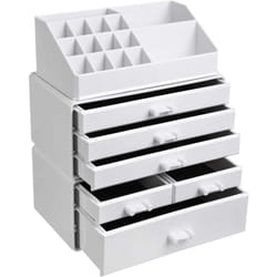 Helloshop26 - Organizzatore per trucchi Scatola porta cosmetici in acrilico color crema 3 parti 6 cassetti 24 x 13 5 x 30 cm