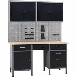 Questo set è combinato con 1 banco da lavoro, 4 pannelli a parete e 2 pensili, che costituiranno una pratica soluzione di sto ...