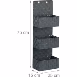 Organizer da appendere in tessuto Dimensioni AxLxP: 75 x 25 x 15 cm Dimensioni interne per cestino AxLxP: 11,5 x 24,5 x 15 cm ...