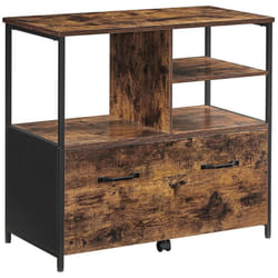 Scatola con cassettiera da ufficio per porta stampante sospesa formato A4 stile industriale 82 cm marrone rustico e nero