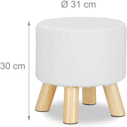 Helloshop26 - Sgabello rotondo con 4 gambe in legno e materiale sintetico bianco