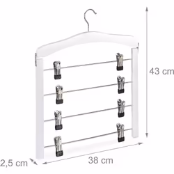 Grucce in legno con clip mobili Per riordinare l'armadio 4 traverse con 2 clip ciascuna Per 4 pantaloni e gonne La gruccia è ...