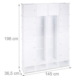 Armadio guardaroba con scaffale cubo 18 scomparti in plastica modulare per scarpe bianco