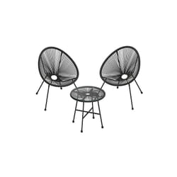 Set di 3 mobili da giardino, sedie da esterno Acapulco, con tavolo in vetro nero