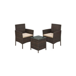 Set di mobili da giardino per esterni, superficie intrecciata in pe, tavolo e sedie per terrazza giardino balcone marrone e tortora