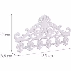 Dettagli sull'appendiabiti in ghisa • Dimensioni A x L x P: 17 x 35 x 3,5 cm • Distanza tra i ganci: 2 cm • Carico massimo: 5 ...