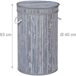 Helloshop26 - Cesto portabiancheria rotondo con coperchio 63 cm bambù grigio