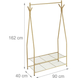 Helloshop26 - Appendiabiti asta appendiabiti portaoggetti 2 scomparti portascarpe stivali 162 cm in metallo marrone