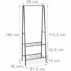 Dettagli dello scaffale con contenitore • Dimensioni totali A x L x P: 160 x 61,5 x 38 cm • Peso: 3 kg • Metallo verniciato a ...