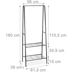 Helloshop26 - Appendiabiti asta appendiabiti porta scarpe stivali 2 scomparti 60 cm in metallo nero
