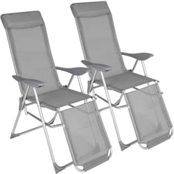 Set di 2 poltroncine da giardino sdraio pieghevoli con poggiapiedi braccioli, poggiatesta removibili mobili da giardino per esterni struttura in