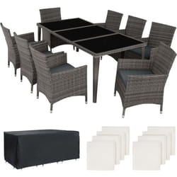 Set di mobili da giardino da 8 posti in rattan sintetico in resina intrecciata con 2 set di coperture + copertura protettiva grigia
