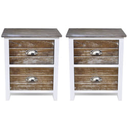 Helloshop26 - Comodino comodino cassettiera mobili per camera da letto 2 pezzi con 2 cassetti marrone e bianco