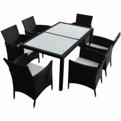 Questo set di mobili da giardino in rattan dal design raffinato include 1 tavolo, 6 sedie e 6 cuscini di seduta rimovibili e  ...