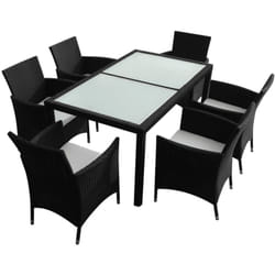 Helloshop26 - Set da pranzo con mobili da giardino da 7 pezzi con cuscini in resina intrecciata nera