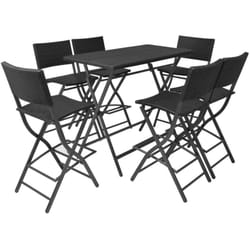 Mobile da pranzo pieghevole da giardino 7 pezzi in acciaio resina intrecciata nera